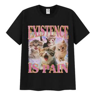 纯棉短袖 Existence Cat欧美创意潮流搞笑大码 Pain T恤男上衣