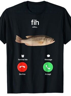 Fih Calling Remind Me鱼打电话给我圆领潮流休闲大码短袖T恤男女