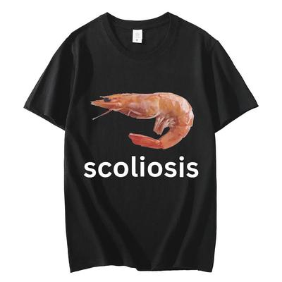 Scoliosis Funny Shrimp T-Shirt夏季时尚搞笑虾米图案短袖T恤男