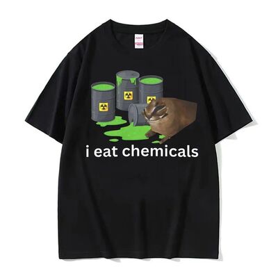 I Eat Chemicals  Cat偷吃化学物质的猫咪趣味搞笑大码短袖T恤男