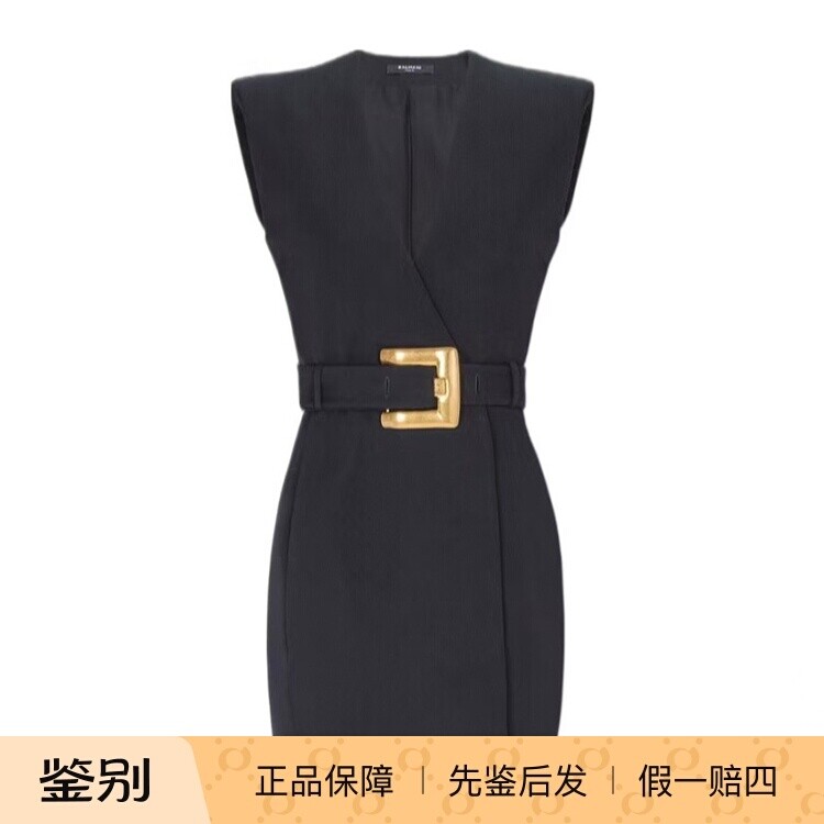 balmain巴尔曼26春夏黑色女士短款配腰带连衣裙正品代购GF1R5168W