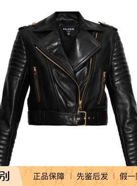 balmain巴尔曼 25秋冬 黑色女士短款皮衣夹克正品代购FF1TD207LC6