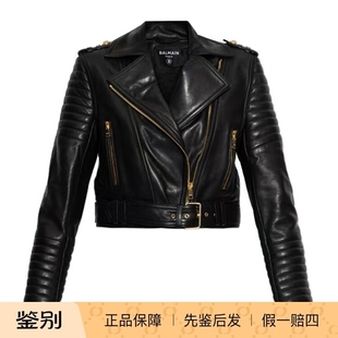 代购 balmain巴尔曼 皮衣夹克正品 黑色女士短款 FF1TD207LC6 25秋冬