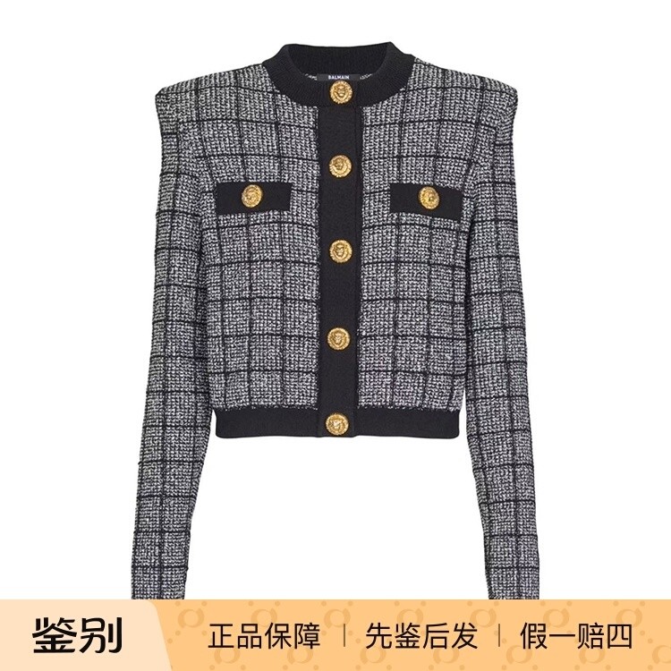 balamin巴尔曼 25秋冬 黑色女士粗花呢开衫正品代购GF1KL000KJ48E