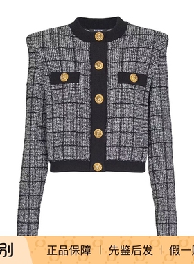 balamin巴尔曼 25秋冬 黑色女士粗花呢开衫正品代购GF1KL000KJ48E