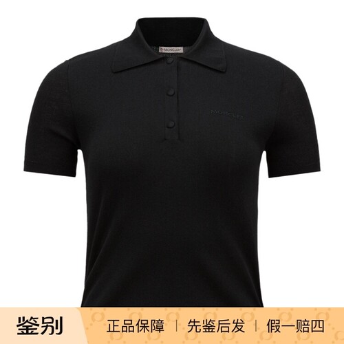 盟可睐黑色女士短袖POLO衫