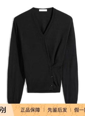 Lemaire 26春夏黑色女士扭结V领开衫正品代购PO0001LK087BK999