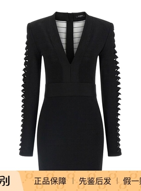 balmain/巴尔曼 25秋冬黑色v领女士连衣裙正品代购FF0R8049KI98EA