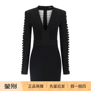 代购 25秋冬黑色v领女士连衣裙正品 FF0R8049KI98EA 巴尔曼 balmain