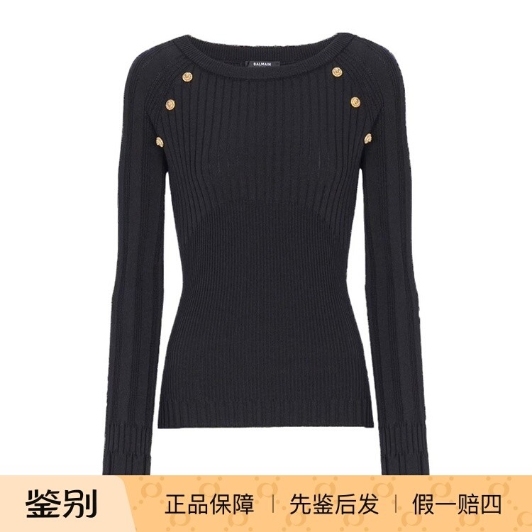 巴尔曼25秋冬黑色女针织上衣