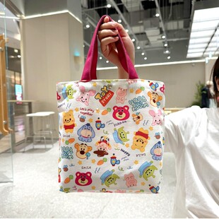 高颜值可爱小号手提袋购物通勤遛娃装 水杯零食便携帆布袋双面卡通