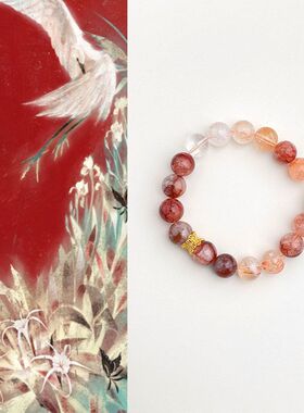 国风手作天然石红胶花水晶手串国潮新中式串珠手链高级感甜美手饰