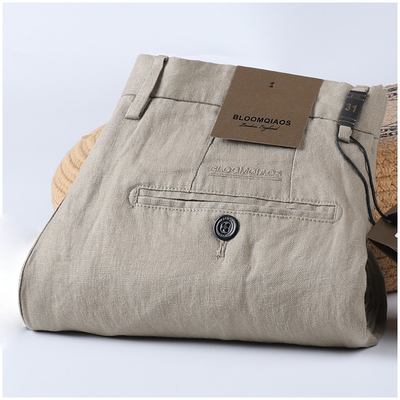 夏季薄款100%纯亚麻男士休闲裤