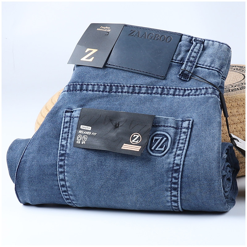 夏季薄款莱赛尔天丝牛仔裤男蓝色轻奢宽松直筒简约百搭男士休闲裤