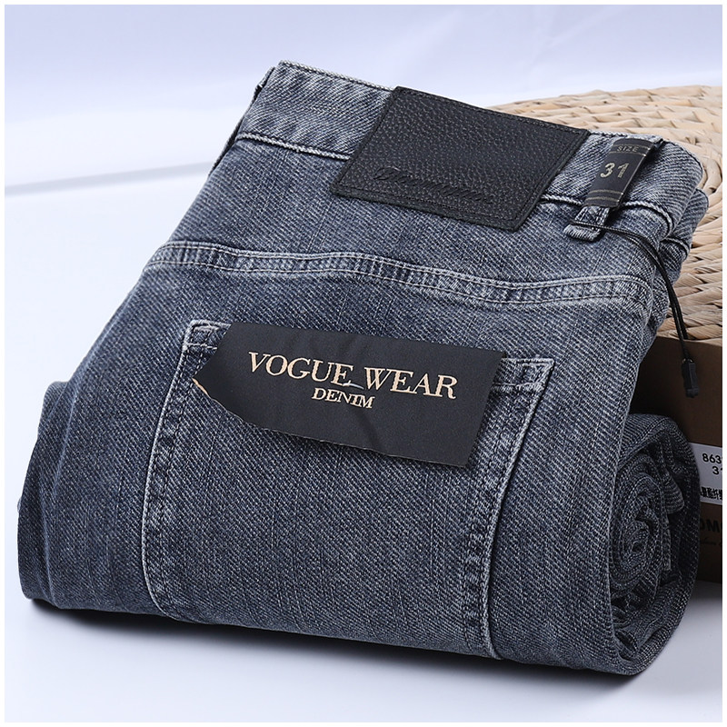 春秋中厚款蓝色斜纹质感牛仔裤男宽松直筒高端奢华男士休闲裤子弹