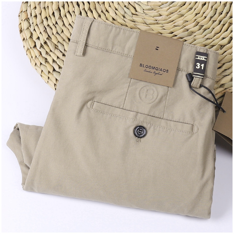 夏季新款高档奢华男士休闲裤纯色直筒质感斜纹柔软商务薄款长裤男