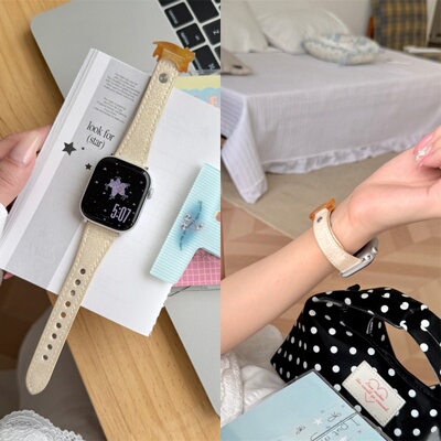 适用华为watch fit543果冻萌宠皮质手表带小米9pro红米65苹果11代