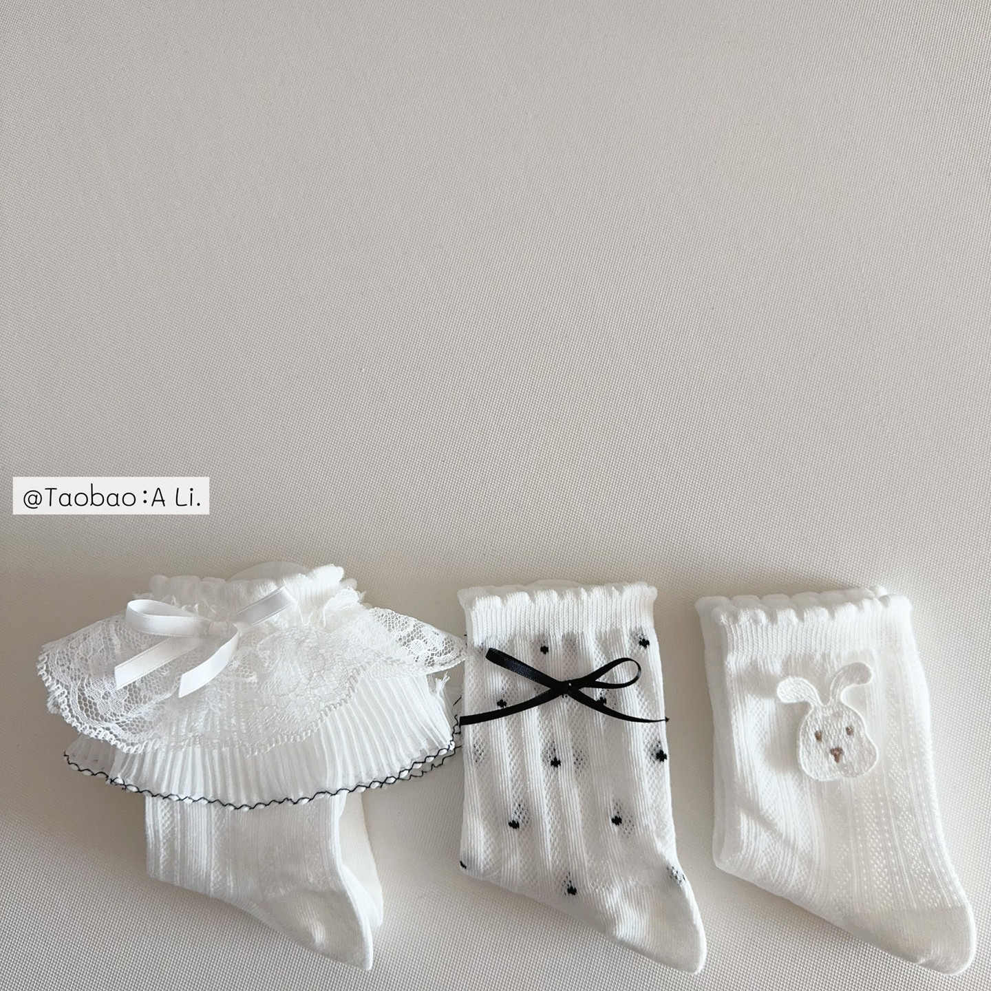 女童薄袜子带花边儿童袜子黑白点点刺绣小狗配裙子堆堆袜中筒小腿