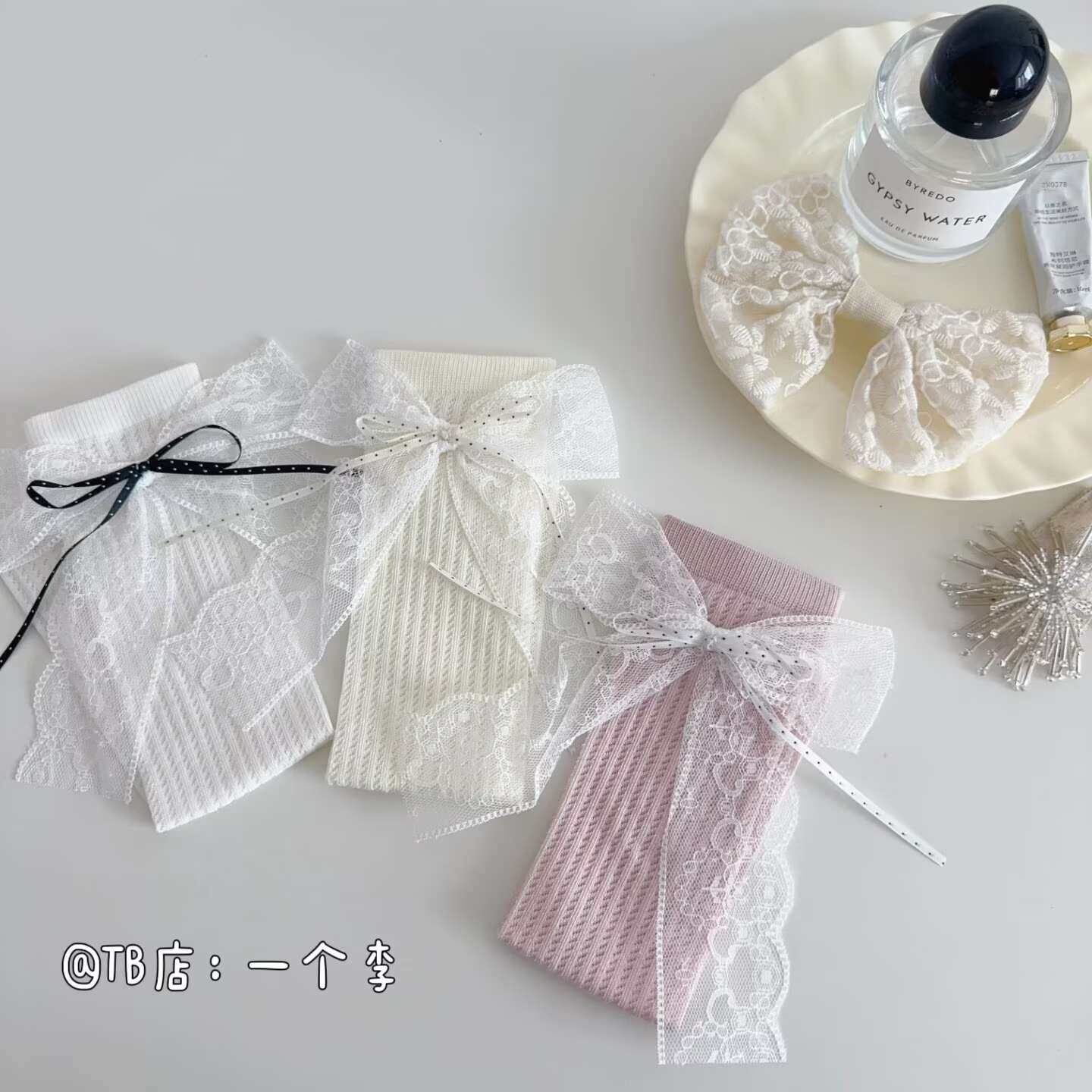 夏季女童薄网眼中高筒袜子女宝宝洛丽塔蕾丝超大蝴蝶结小腿堆堆袜