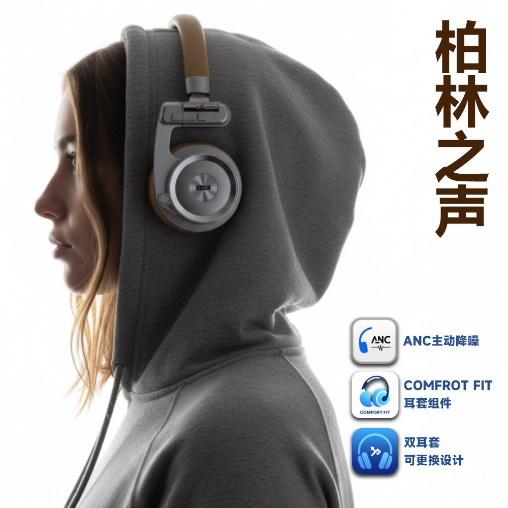 柏林之声主动降噪复古头戴式蓝牙无线耳机重低音穿搭运动舒适佩戴