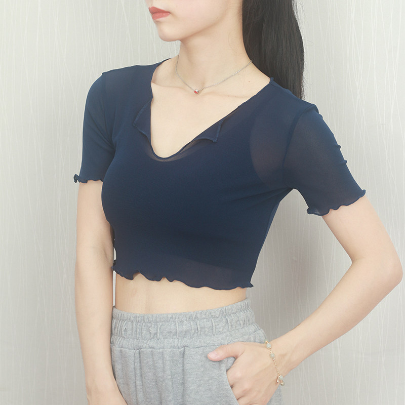 短款网纱上衣女设计感夏季内搭薄T恤