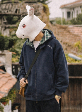 兔先森2026春秋款美式复古高支长绒棉抗皱连帽卫衣开衫男上衣外套