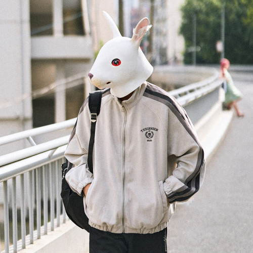 兔先森春秋麂皮绒立领拉链外套