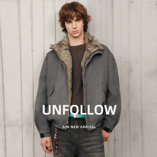UNFOLLOW大毛领工装棉衣男冬季新款宽松加厚夹克棉服外套潮流袄子