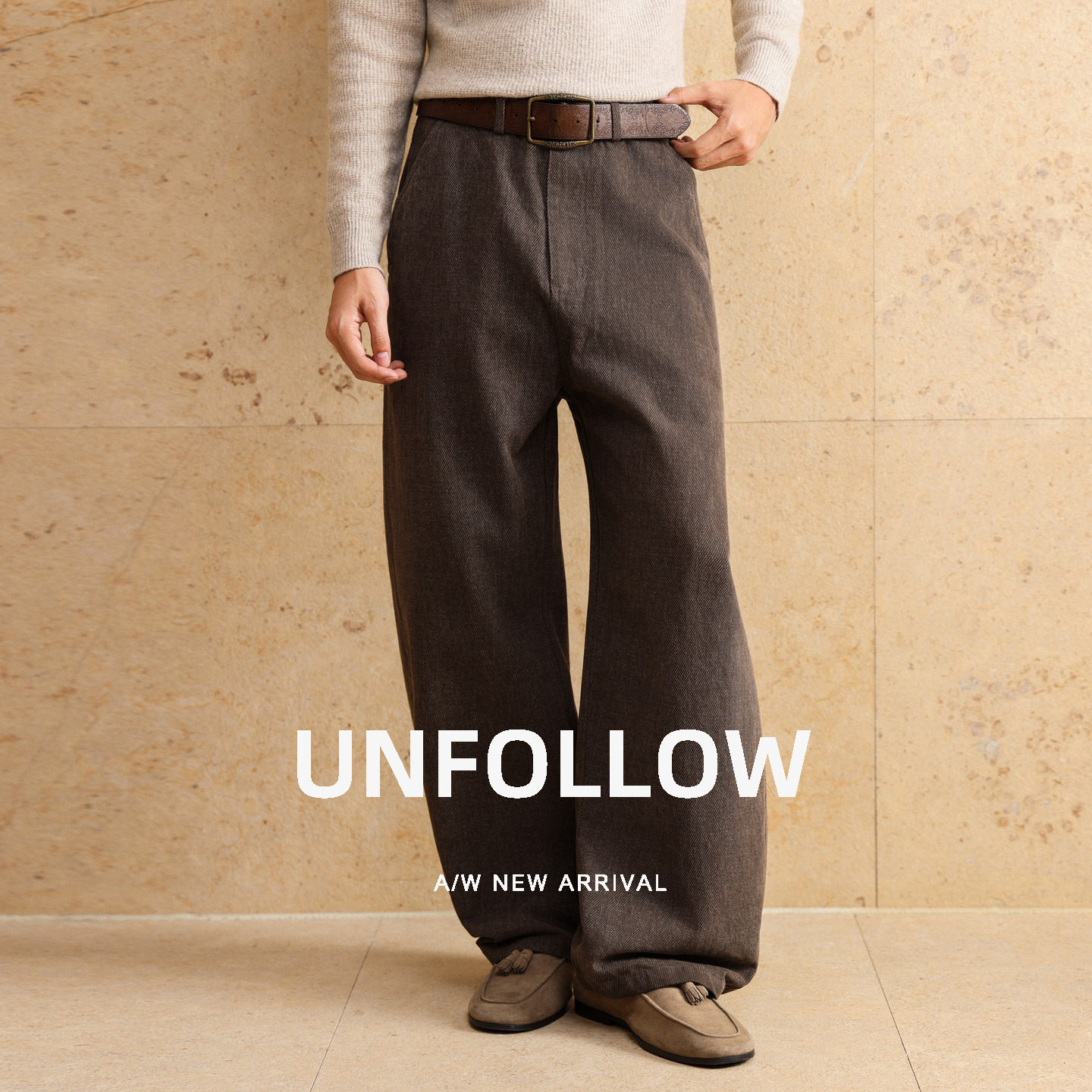 UNFOLLOW肌理感阔腿休闲裤男秋季新款复古直筒长裤宽松工装西裤潮