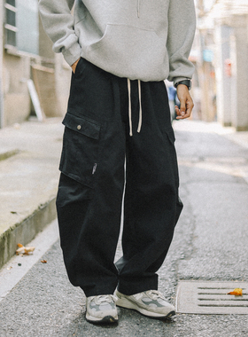 兔先森春秋季日系复古工装裤口袋弯刀休闲裤男款宽松纯棉百搭长裤