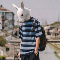 Rabbit Xiansen nam ngắn tay áo thun cotton mùa hè sọc nửa tay phiên bản Hàn Quốc của xu hướng thẻ thủy triều nam in áo tâm hồn từ bi - Áo phông ngắn Mẫu áo phông nam đẹp 2020