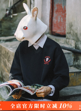 兔先森春秋季假两件拼接衬衫领卫衣男女学院风潮牌设计感长袖上衣