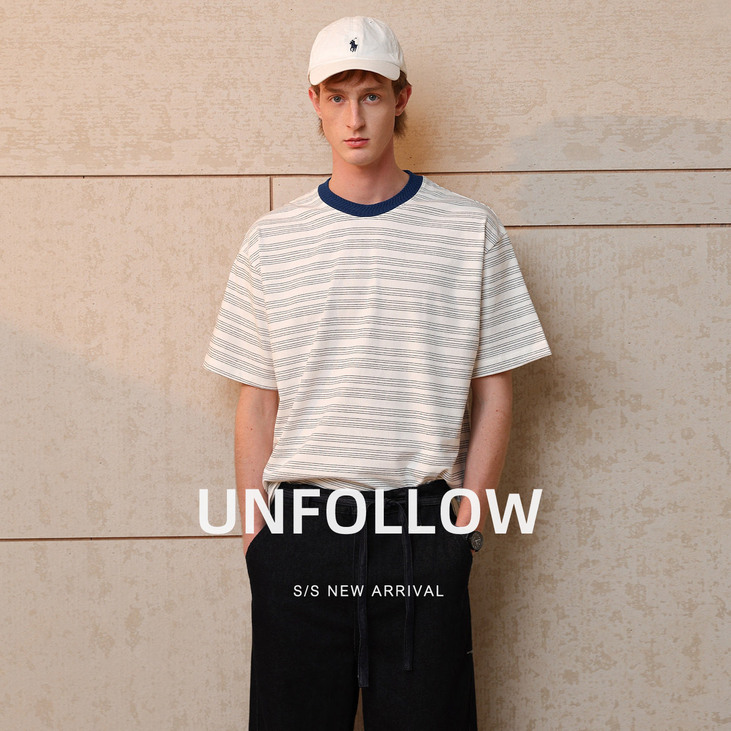 UNFOLLOW撞色条纹短袖T恤男夏季新款高级感半截袖体恤宽松上衣潮