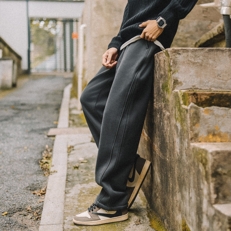 兔先森美式复古重磅针织卫裤男士秋冬季加绒加厚宽松直筒休闲裤子,男装,卫裤,淘宝优惠券,粉丝福利购,淘宝优惠卷