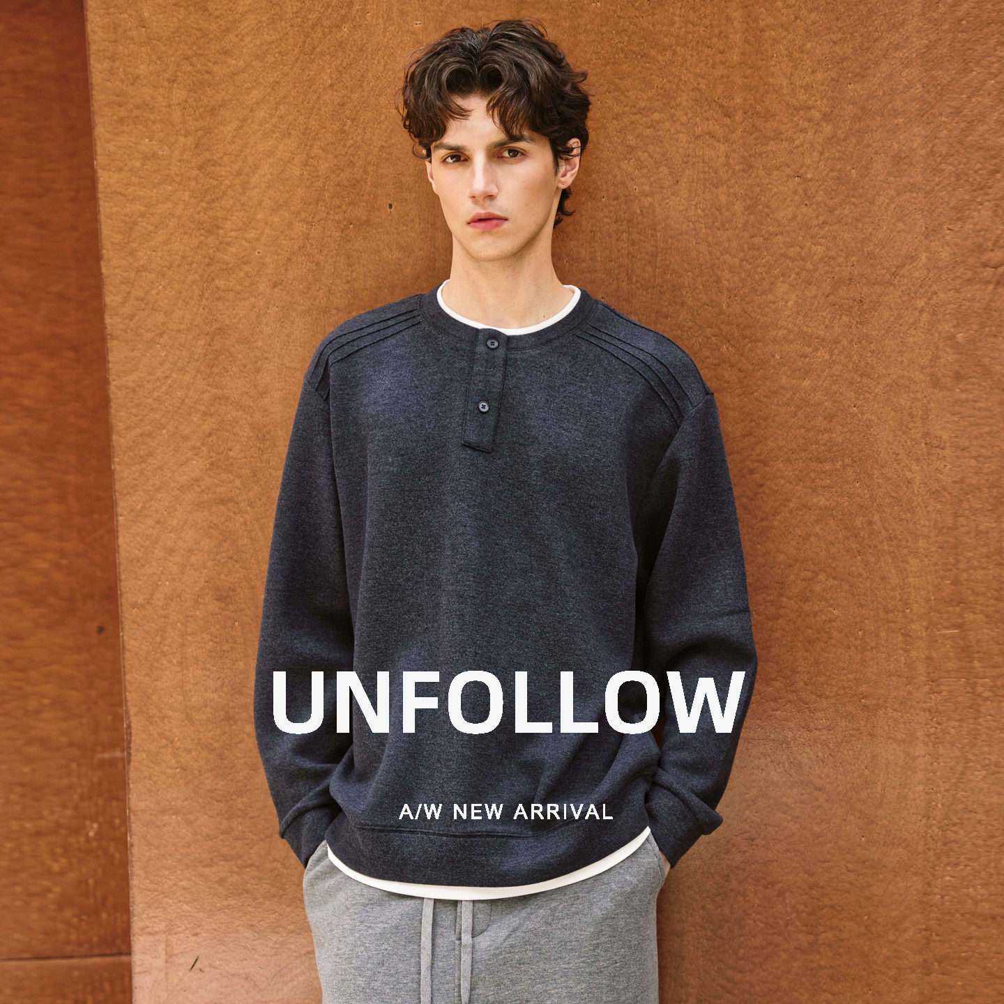 UNFOLLOW 羊毛混纺亨利领排扣卫衣男春秋高级感套头宽松休闲上衣