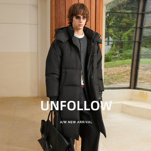【90白鸭绒】UNFOLLOW连帽长款羽绒服男冬季新款过膝保暖潮流外套