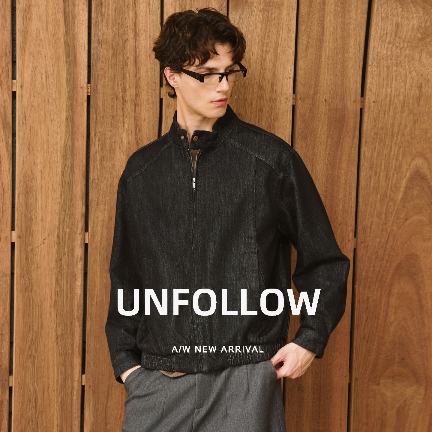 UNFOLLOW 莱赛尔混纺立领拉链牛仔夹克男春秋新款高级感外套上衣图片