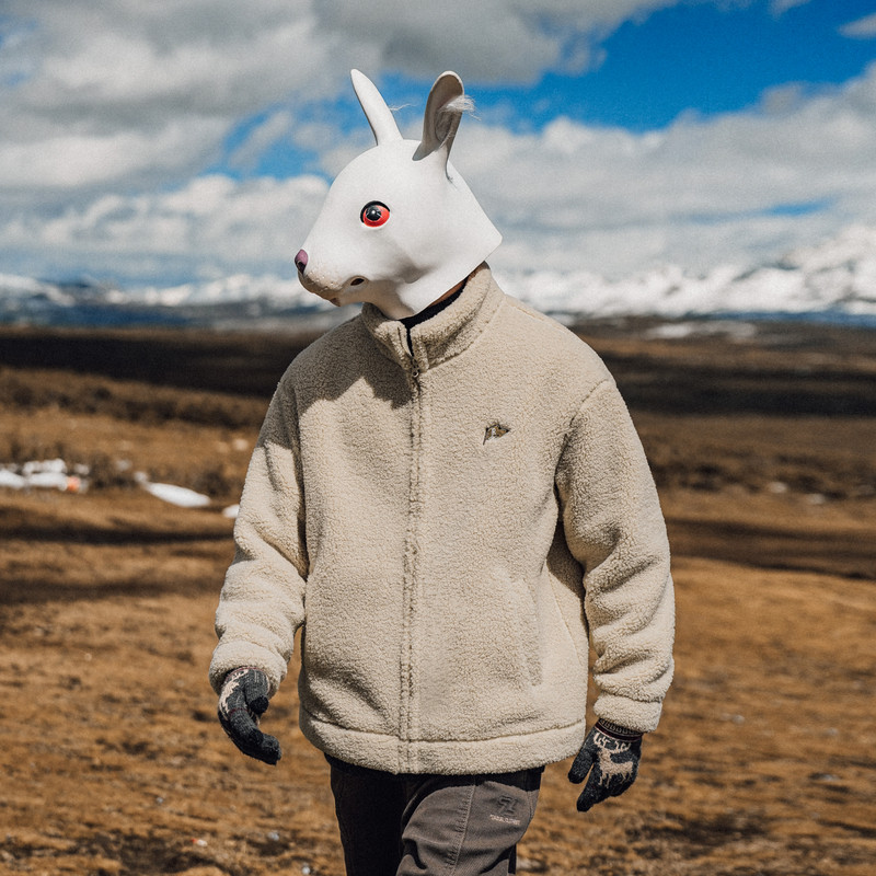 兔先森冬季日系复古650G羊羔绒立领棉服男士宽松加厚保暖棉衣外套