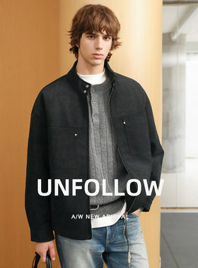 【90白鸭绒】UNFOLLOW立领麂皮羽绒服男冬季新款大口袋宽松外套潮