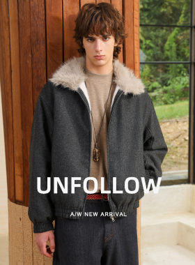 【羊毛混纺】UNFOLLOW毛领棉衣男冬季加绒加厚毛呢短款棉服外套潮