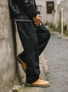 兔先森春秋季设计感解构拼接休闲裤男美式高街宽松直筒工装长裤子