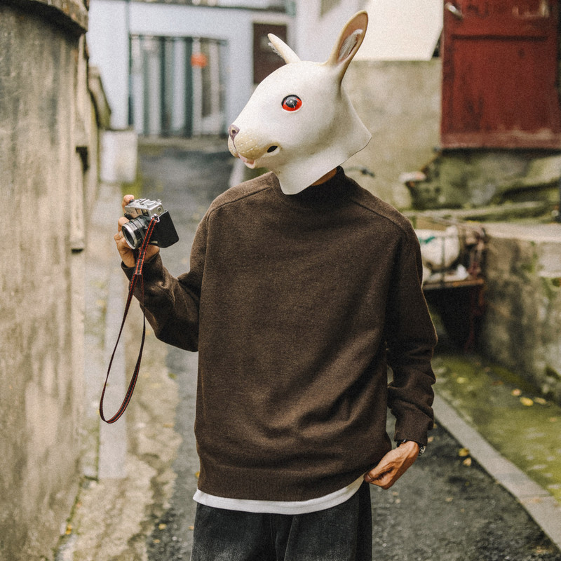 兔先森秋冬季慵懒风半高领针织衫男士毛衣纯色内搭线衣打底衫上衣 - TXS兔先森出品