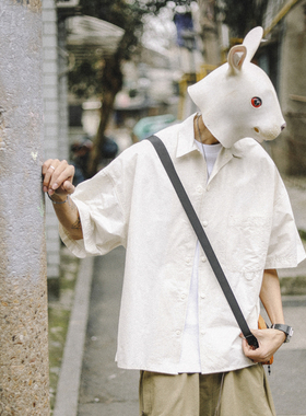 兔先森夏季新款户外防水速干工装短袖衬衫男高级感纯色短衬衣外套