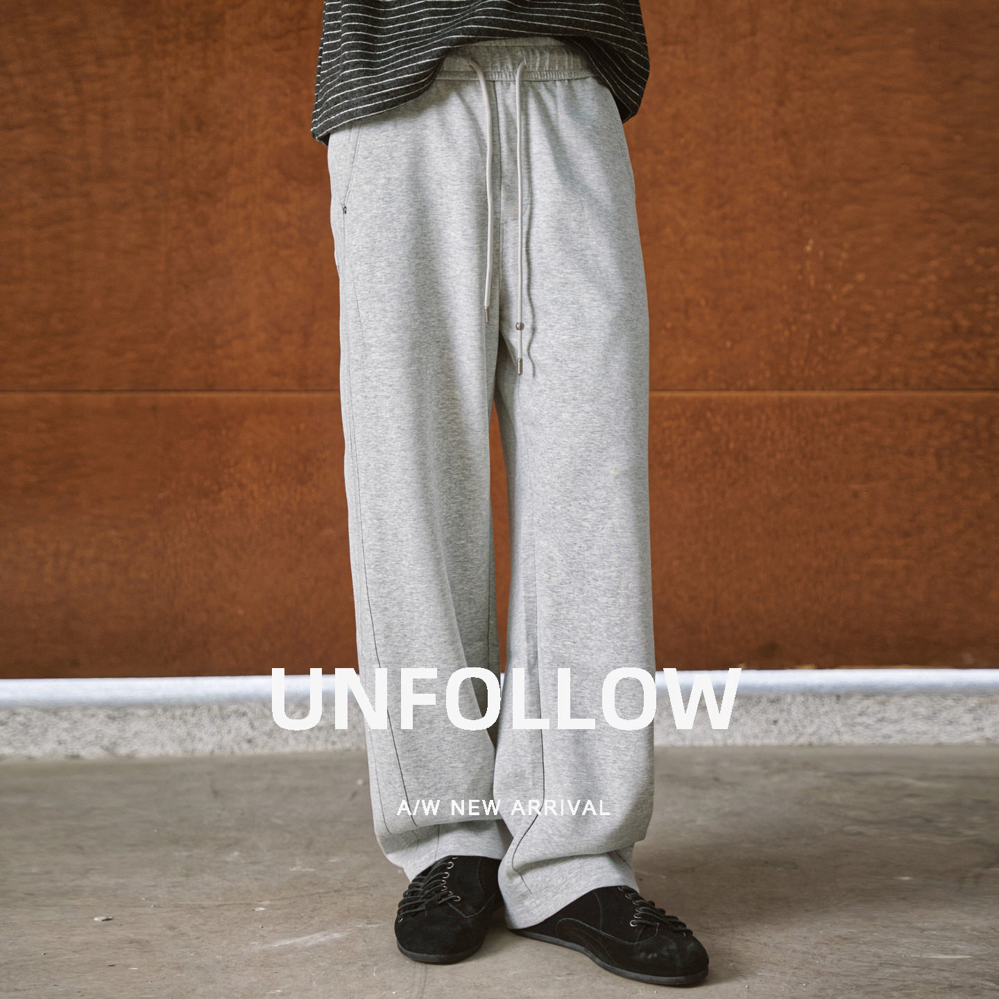 UNFOLLOW抽绳阔腿卫裤男春秋季新款垂感直筒休闲裤潮流宽松长裤子