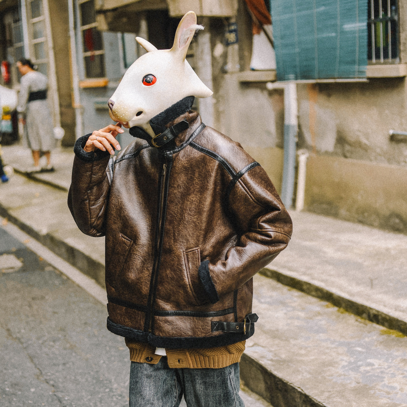 兔先森冬季皮毛一体加绒加厚棉服