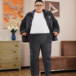 200-300斤肥人冬季睡衣胖男士加大码三层加厚夹棉套装加肥家居服