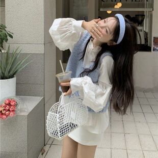 好质量扮嫩神器很特别小可爱晴空蓝针织背心扮嫩神器蓝 针织马甲