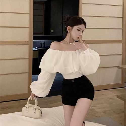 雪纺衬衫高级感显瘦一字肩法式