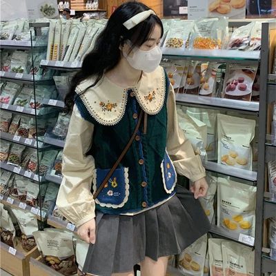 套装春秋季小众复古娃衬衫