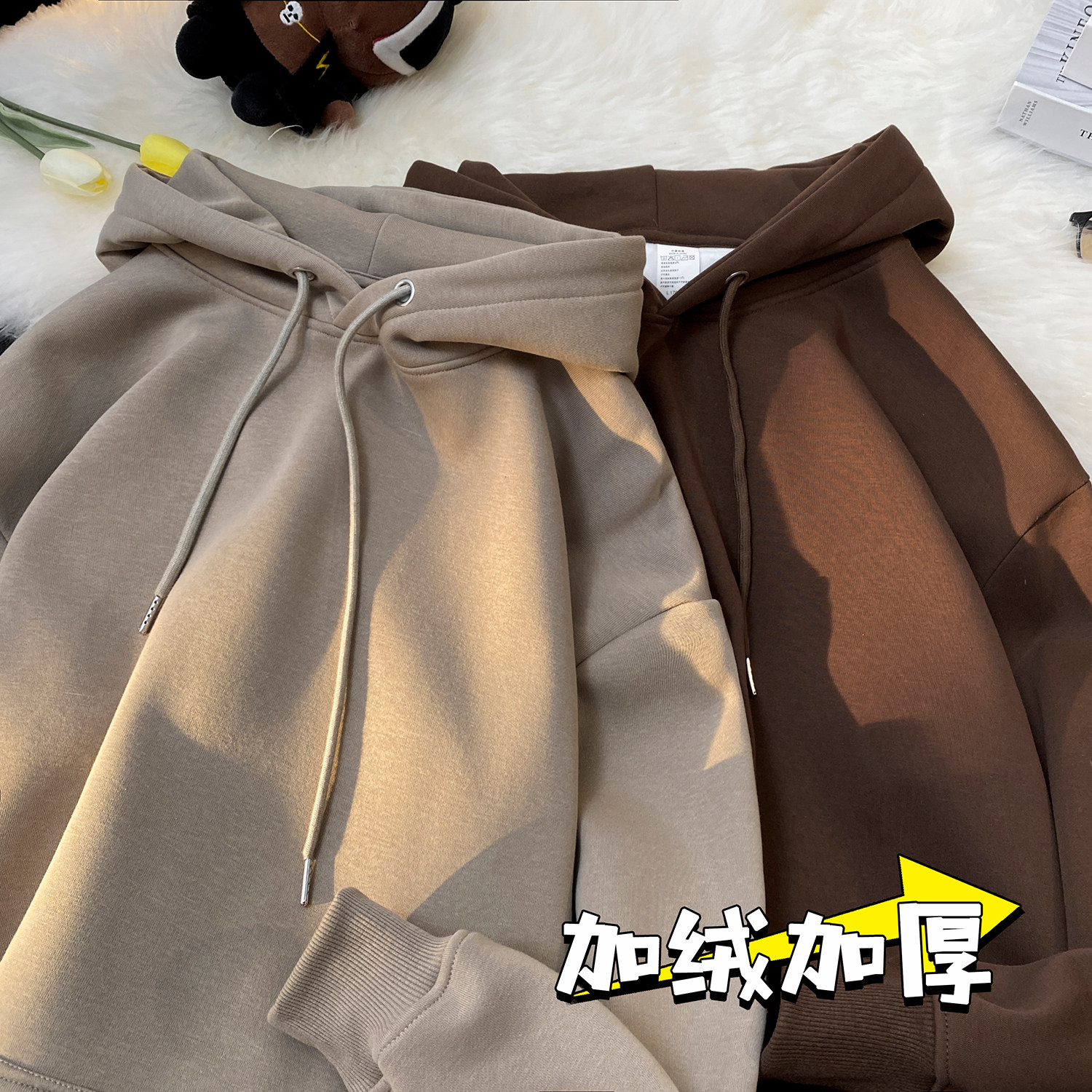 500g重磅硬挺银狐绒卫衣男春秋季连帽基础款加厚美式慵懒打底内搭,男装卫衣,星座610B-1